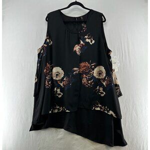 Melissa McCarthy Seven7 Blouse 3X Sleeveless Asymmetrical Layered Floral Black